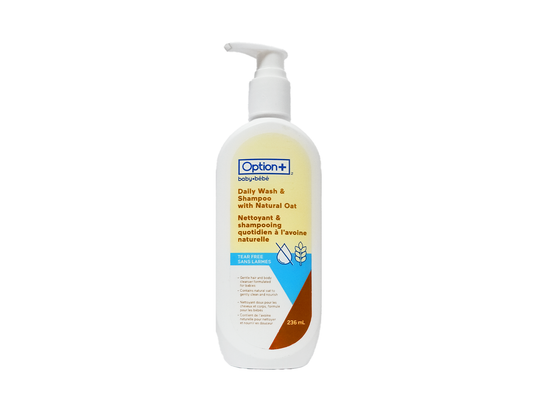 Option+ Daily Wash & Shampoo With Natural Oat, Tear Free - 236 mL product packaging