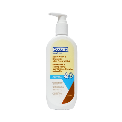 Option+ Daily Wash & Shampoo With Natural Oat, Tear Free - 236 mL product packaging