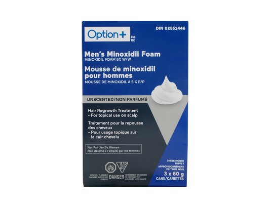 Option+ Men's Minoxidil Foam 5% - 3 x 60 g current product packaging