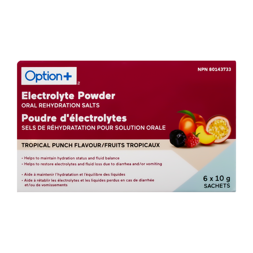 Option+ Electrolyte Powder, Tropical Punch Flavour - 6 x 10 g Sachets alternate product view 2