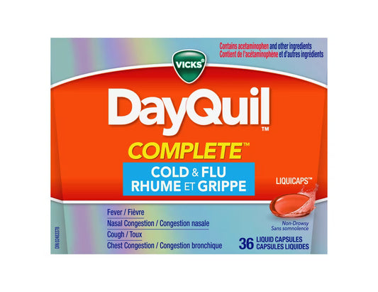 Vicks DayQuil Complete Cold, Flu and Congestion Medicine, 36 Liquicaps