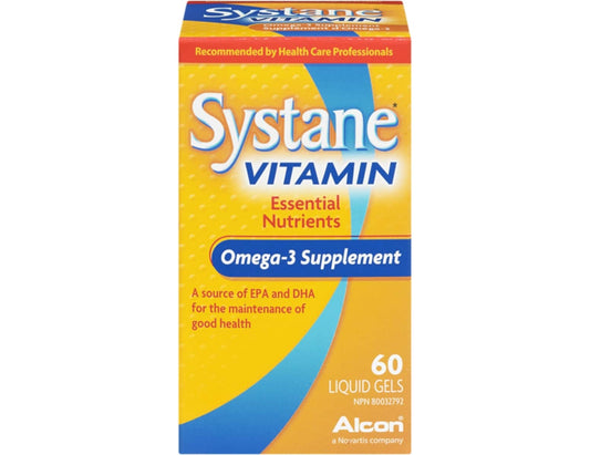 Systane Omega-3 Supplement for Dry Eyes - 60 Liquid Gels current Canadian product packaging