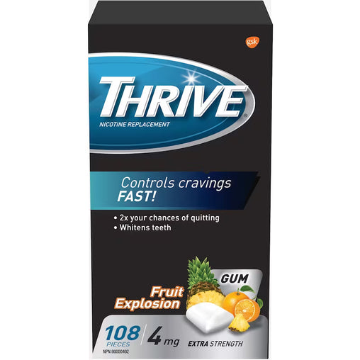 Thrive Nicotine Replacement Gum, 4mg Extra Strength, Fruit, 108 Count