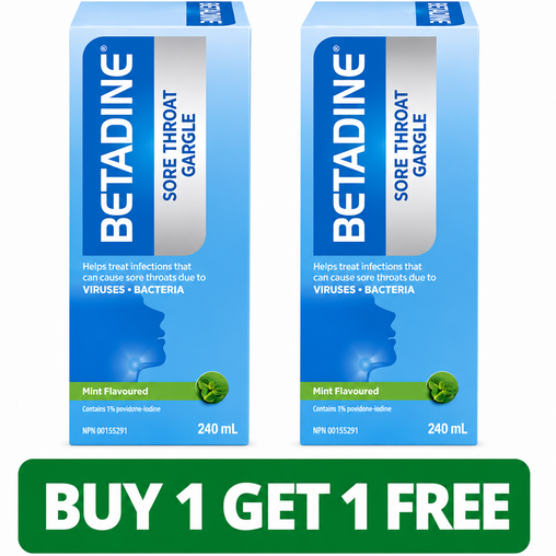 Betadine Sore Throat Gargle Mint Flavoured - 240 mL (2-Pack, Total: 480 mL)