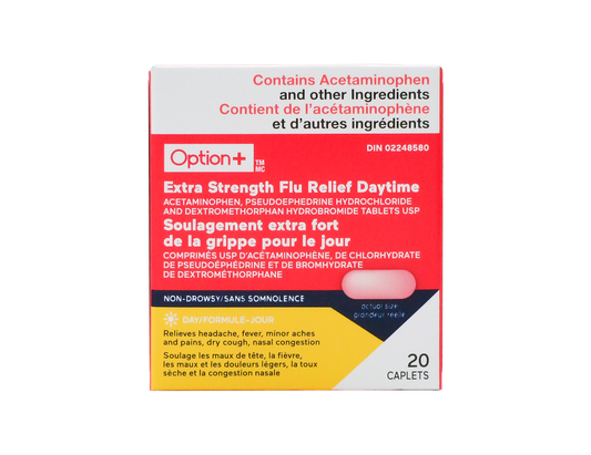 Option+ - Flu Relief Daytime Extra Strength - 20 Caplets - current product packaging