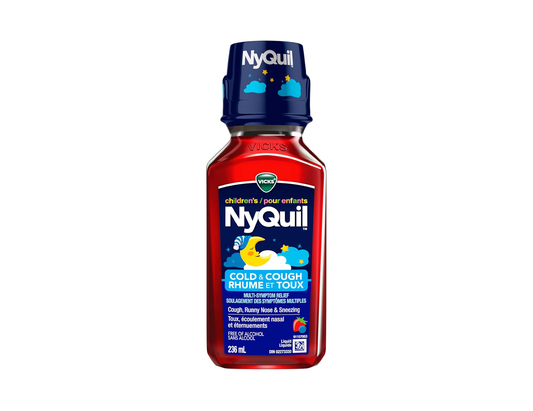 Vicks - Children's NyQuil Cold & Cough Multi Symptom Relief Syrup Alcohol Free, Berry Flavour - 236 mL - current product packaging