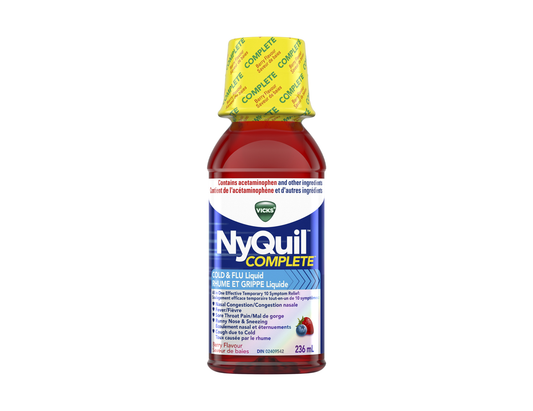 Vicks - NyQuil Complete Cold & Flu Nighttime Relief, Berry - 236 mL - front package