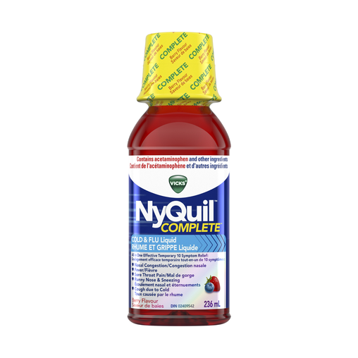 Vicks - NyQuil Complete Cold & Flu Nighttime Relief, Berry - 236 mL - front package