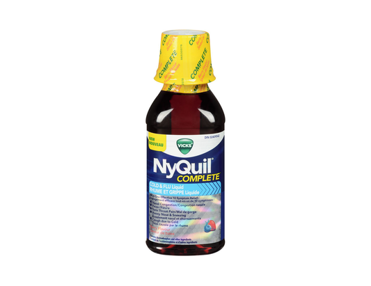 Vicks - NyQuil Complete Cold & Flu Relief Syrup, Berry Flavour - 354 mL - current product packaging