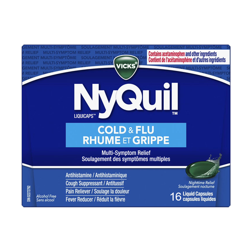 Vicks - NyQuil Cold & Flu Liquicaps Nighttime Relief - 16 Liquid Capsules - current product packaging