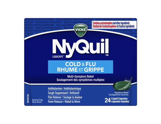 Vicks - NyQuil Cold & Flu Nighttime Multi-Symptom Relief - 24 LiquiCaps - front package