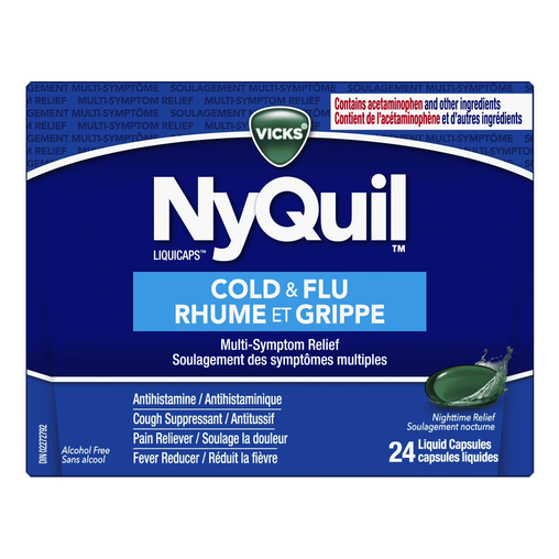 Vicks - NyQuil Cold & Flu Nighttime Multi-Symptom Relief - 24 LiquiCaps - front package