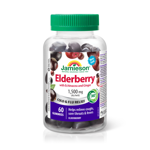 Jamieson - Cold & Flu Gummies, Elderberry - 60 Gummies - current front package