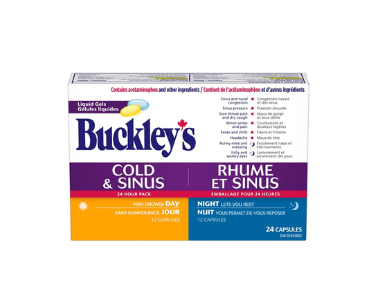 Buckley's - Cold & Sinus 24H Liquid Gels - 12 Daytime + 12 Nighttime - current product packaging