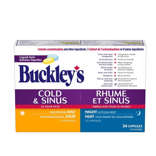 Buckley's - Cold & Sinus 24H Liquid Gels - 12 Daytime + 12 Nighttime - current product packaging