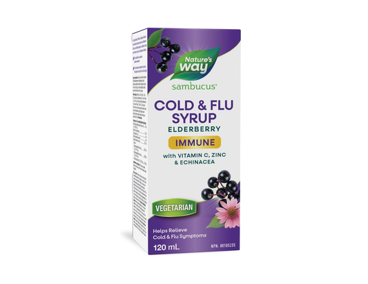 Nature's Way - Sambucus Cold & Flu Immune Support, Elderberry + Echinacea Syrup - 120 mL - current product packaging