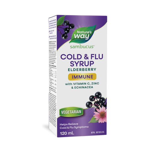 Nature's Way - Sambucus Cold & Flu Immune Support, Elderberry + Echinacea Syrup - 120 mL - current product packaging