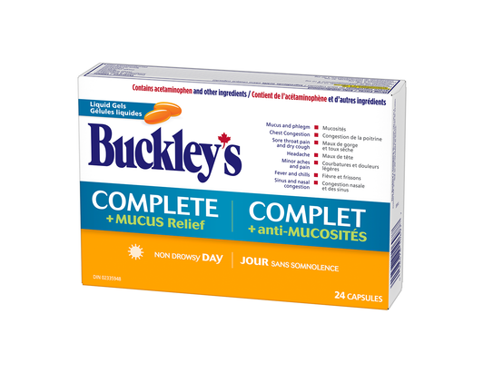 Buckley's - Complete Daytime Plus Mucus Relief - 24 Liquid Gels - current product packaging