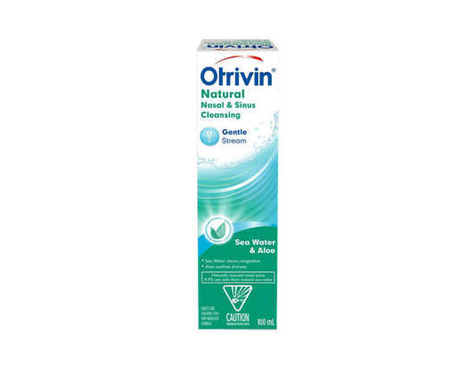 Otrivin - Natural Nasal & Sinus Cleansing - Gentle Stream - Sea Water & Aloe - 100 mL - current product packaging