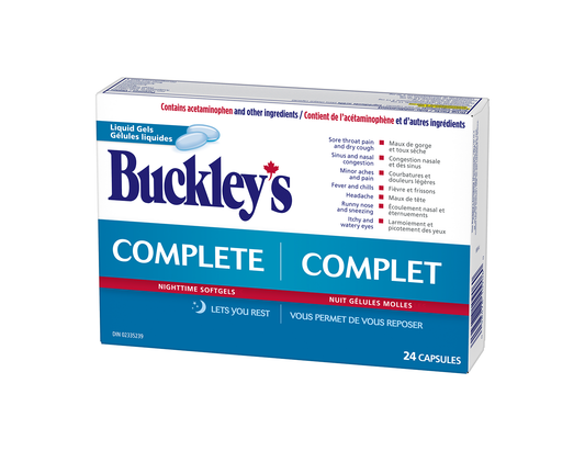 Buckley's - Complete Nighttime Liquid Gels - 24 Liquid Gels - current product packaging