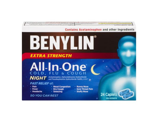 Benylin Extra Strength All-In-One Cold & Flu Nighttime Caplets - 24 Liquid Gels