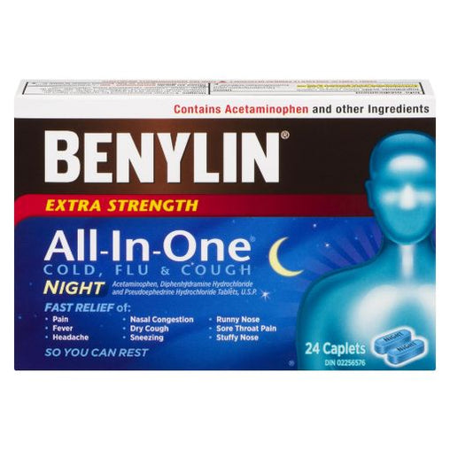 Benylin Extra Strength All-In-One Cold & Flu Nighttime Caplets - 24 Liquid Gels