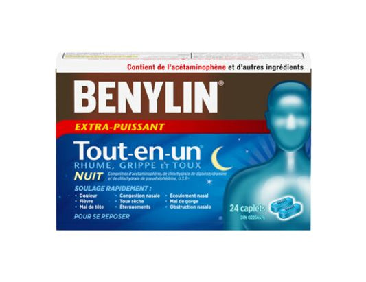 Benylin Extra Strength All-In-One Cold & Flu Nighttime Caplets - 24 Liquid Gels