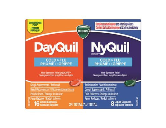 Vicks NyQuil DayQuil Cold & Flu Multi-Symptom Capsules, 24 Count