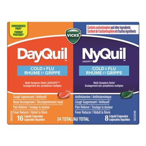 Vicks NyQuil DayQuil Cold & Flu Multi-Symptom Capsules, 24 Count