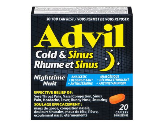 Advil Cold & Sinus Night Analgesic + Decongestant + Antihistamine, 20 Caplets