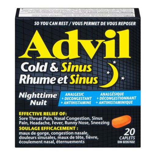 Advil Cold & Sinus Night Analgesic + Decongestant + Antihistamine, 20 Caplets