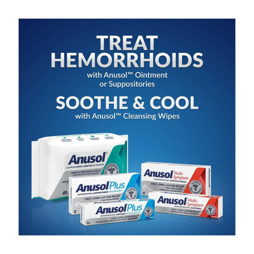 Anusol Plus suppositories package benefits panel