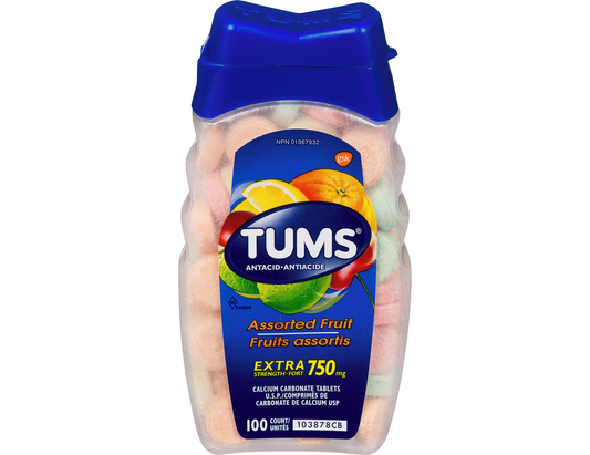 Tums Antacid Extra Strength Tablets Assorted Fruit 750 mg, 100 Count