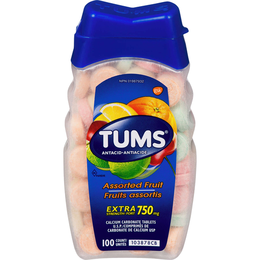 Tums Antacid Extra Strength Tablets Assorted Fruit 750 mg, 100 Count