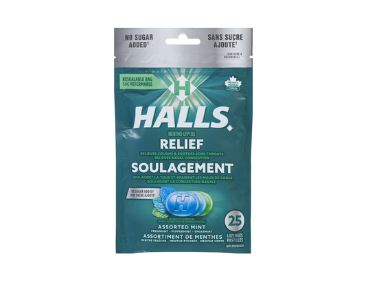 Halls - Relief Mentho-Lyptus Lozenges, Assorted Mint - 25 Lozenges - current product packaging