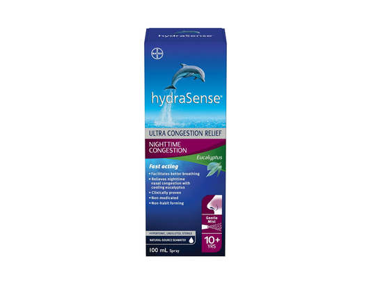 hydraSense - Nighttime Ultra Nasal Congestion Relief with Eucalyptus - 100 mL - current front package