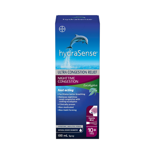 hydraSense - Nighttime Ultra Nasal Congestion Relief with Eucalyptus - 100 mL - current front package