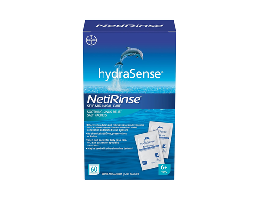 HydraSense - NetiRinse Self-mix Nasal Care Soothing Sinus Relief Salty Packs - 60 Salt Packets X 4 g - current product packaging