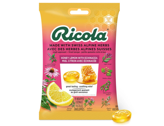 Ricola - Soothing Relief Lozenges - Honey Lemon & Echinacea - 19 Lozenges - current product packaging