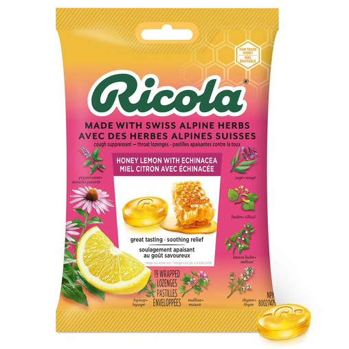 Ricola - Soothing Relief Lozenges - Honey Lemon & Echinacea - 19 Lozenges - current product packaging