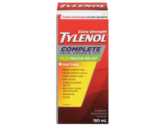 Tylenol Complete Extra Strength Plus Mucus Relief Throat Syrup, 180 mL