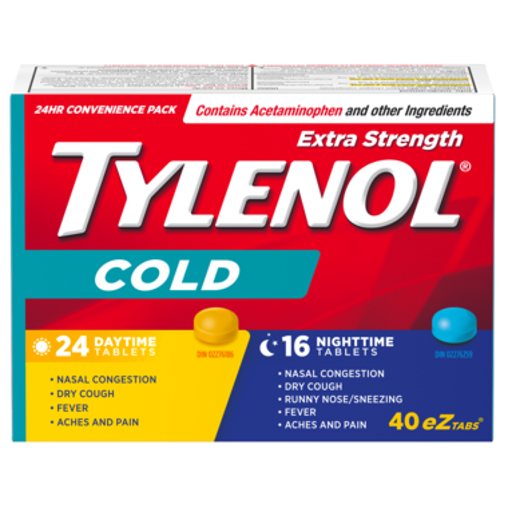 Tylenol - Extra Strength Cold Day & Night - 24 Daytime + 16 Nighttime Tablets - current product packaging