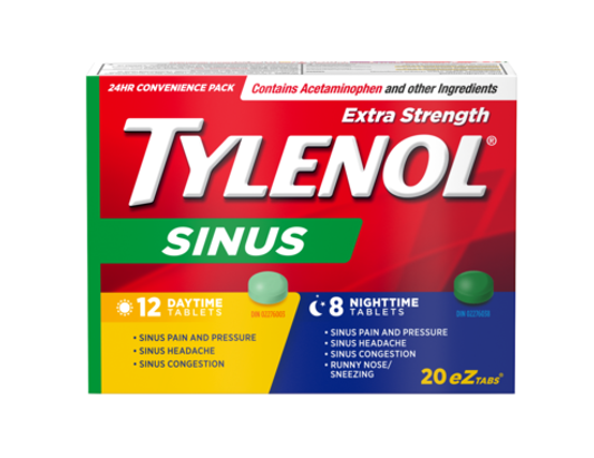 Tylenol - Extra Strength Sinus Tablets - 12 Daytime + 8 Nighttime Tablets - current product packaging