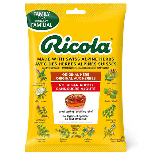 Ricola - Mountain Herb Cough Suppressant/Throat Lozenges - 45 Lozenges - Family Pack - current product packaging