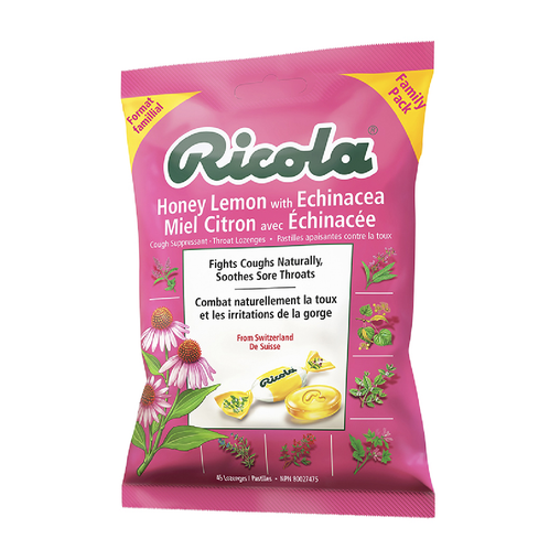 Ricola - Honey Lemon with Echinacea Cough Drops - 45 Lozenges - front package