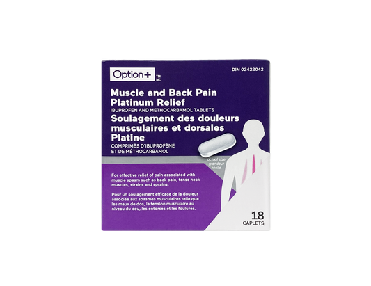 Option+ Muscle & Back Pain Platinum Relief - 18 Caplets product packaging