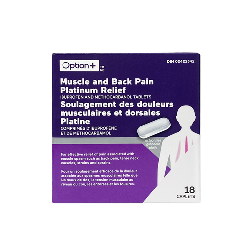 Option+ Muscle & Back Pain Platinum Relief - 18 Caplets product packaging