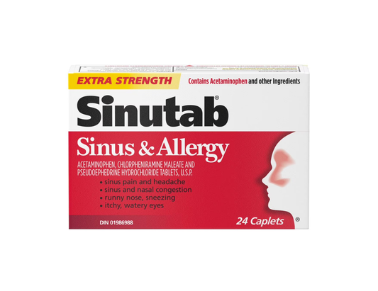 Sinutab - Extra Strength Sinus & Allergy Caplets - 24 Caplets - current product packaging