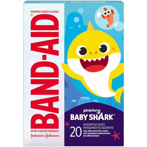 Band-Aid Baby Shark Bandages – Assorted Sizes – 20 Count