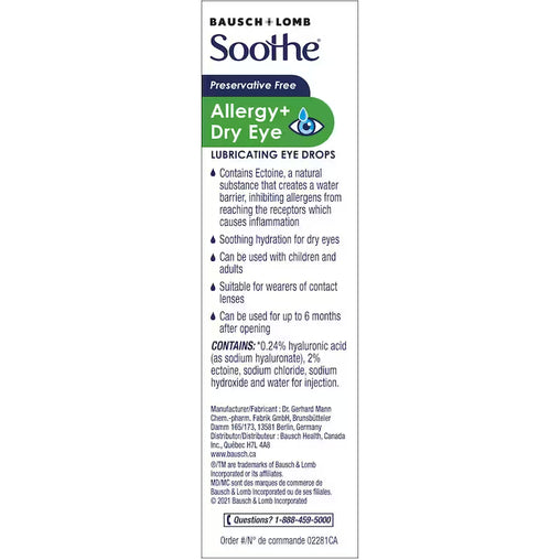 Soothe Preservative Free Allergy + Dry Eye Drops, 10 mL